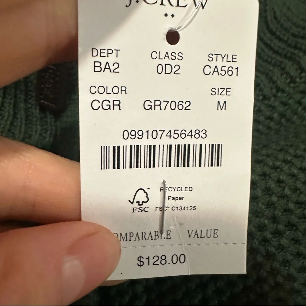 J crew championship green Cotton honeycomb knit half-zip
